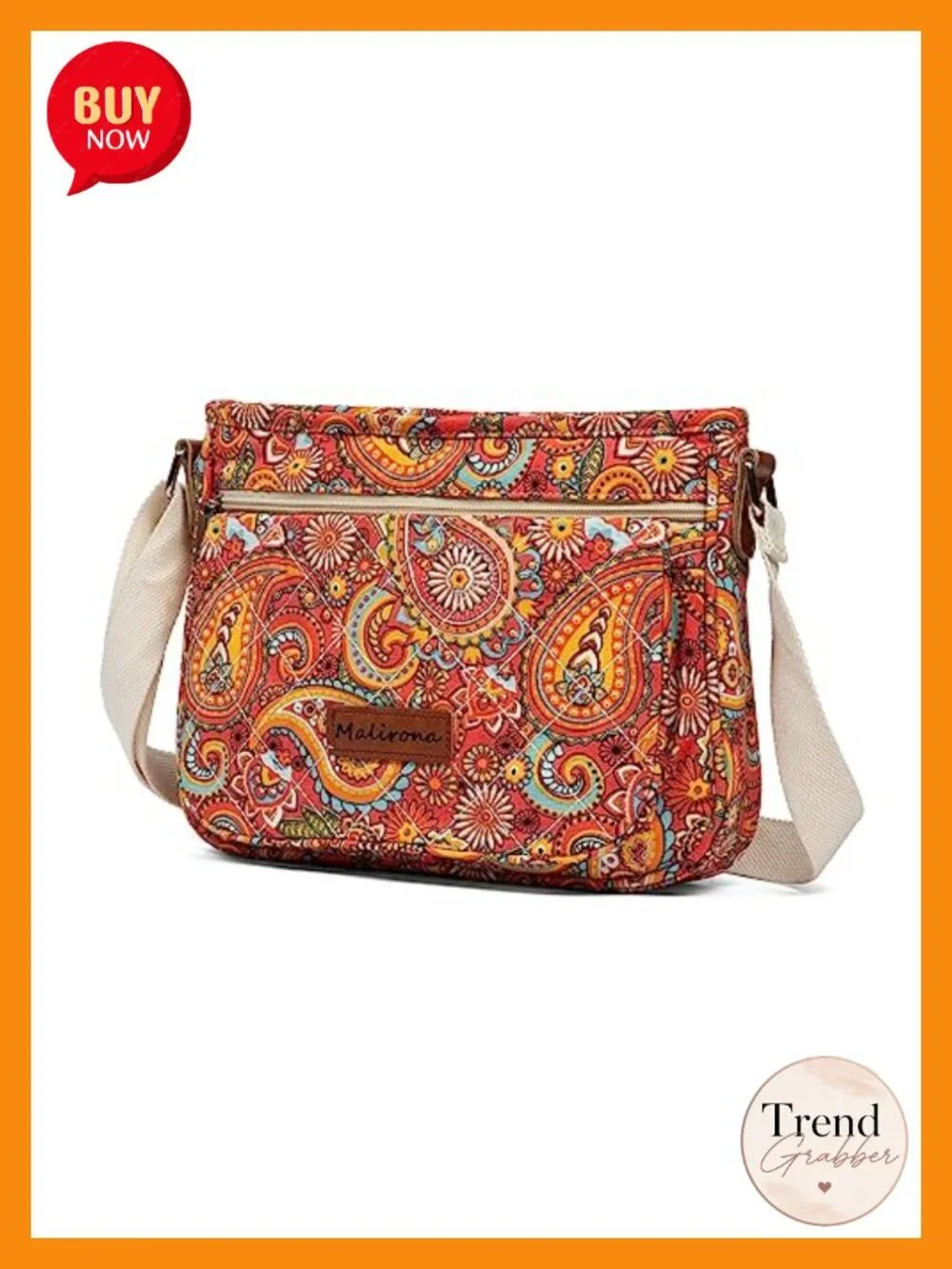 Floral Canvas Messenger Bag Crossbody Satchel Purse with Multiple Pockets